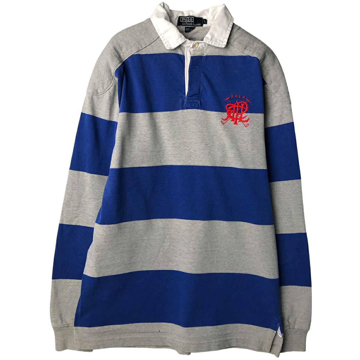 古着 90'S ラルフローレン Ralph Lauren POLO by Ralph Lauren ボーダー柄 長袖 ラガーシャツ USA製 メンズL相当 /eaa594509 【中古】 【251201】 【NH-2508】