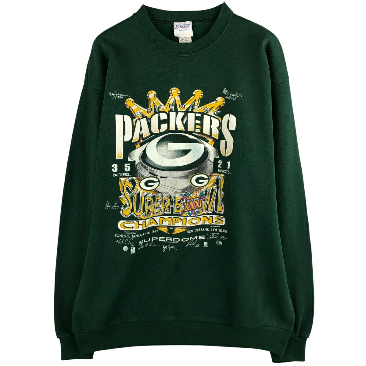 古着 90'S SANTEE NFL GREEN BAY PACKERS グリーンベイパッカーズ プリントスウェットシャツ トレーナー USA製 メンズL相当 ヴィンテージ /eaa596758 【中古】 【251205】 【NH-2508】
