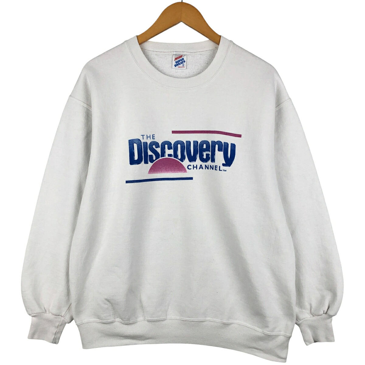 古着 90'S ジャージーズ Jerzees SUPER SWEATS THE DICOVERY CHANNEL ディスカバリーチャンネル アドバタイジング スウェットシャツ トレーナー USA製 メンズXXL相当 ヴィンテージ /eaa599158 【中古】 【251219】 ホワイト系 春夏秋冬