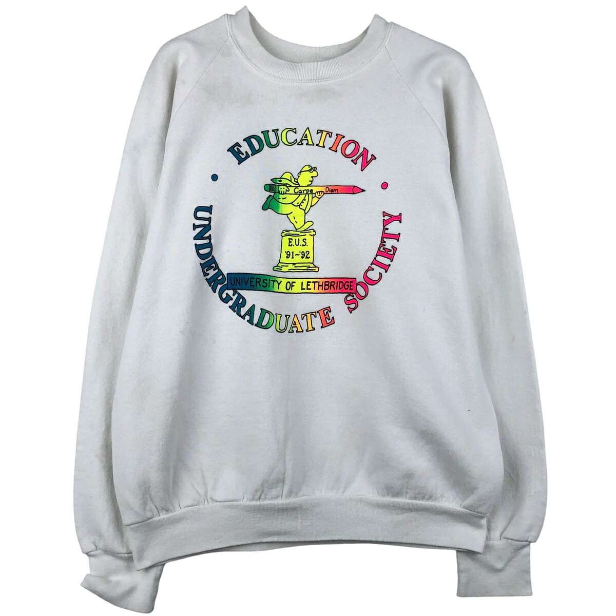 古着 90'S フルーツオブザルーム FRUIT OF THE LOOM カレッジスウェットシャツ トレーナー カナダ製 メンズL相当 ヴィンテージ /eaa604421 【中古】 【251223】 【NH-2508】 ホワイト系 春夏秋冬