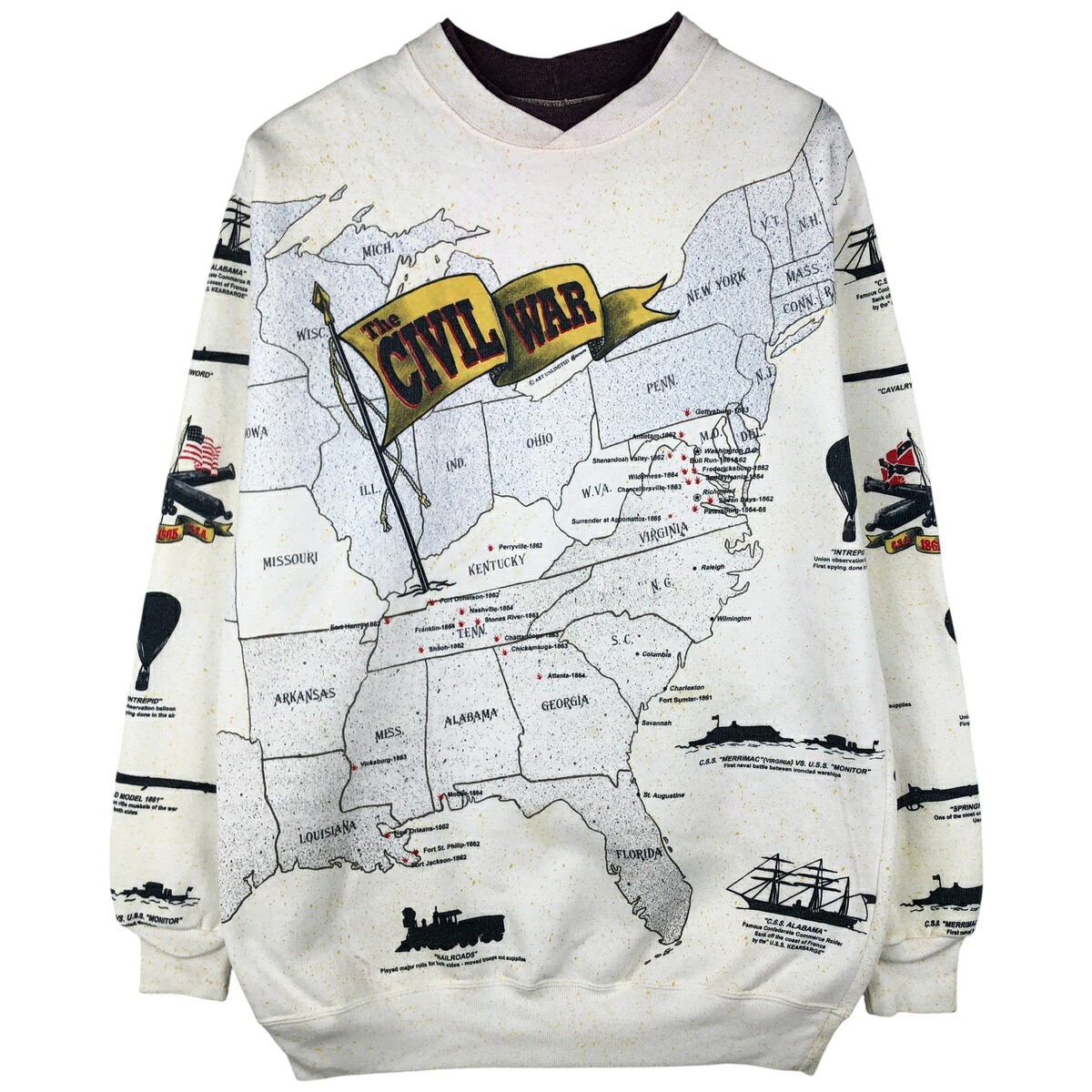古着 90'S Art Unlimited Sportswear 総柄 プリントスウェットシャツ トレーナー USA製 メンズM相当 ヴィンテージ /eaa604428 【中古】 【251222】 【NH-2508】 ホワイト系 春夏秋冬