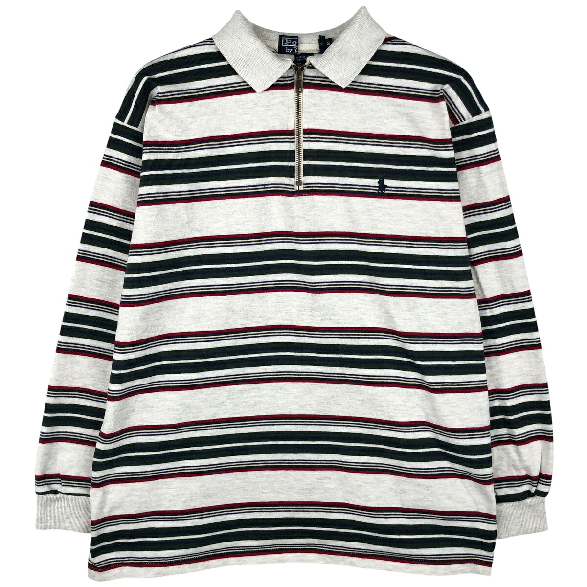 古着 90'S ラルフローレン Ralph Lauren POLO by Ralph Lauren ボーダー柄 襟付き ハーフジップスウェットシャツ トレーナー USA製 メンズS相当 ヴィンテージ /eaa606043 【中古】 【260110】 【NH-2508】 ホワイト系 春夏秋冬