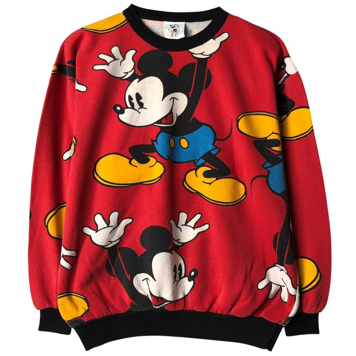 古着 90'S Micky&Co. MICKEY MOUSE ミッキーマウス オールオーバープリント キャラクタースウェットシャツ トレーナー レディースL相当 ヴィンテージ /eaa606236 【中古】 【260115】 【Elulu/エルル】 【NH-2508】 レッド系 春夏秋冬
