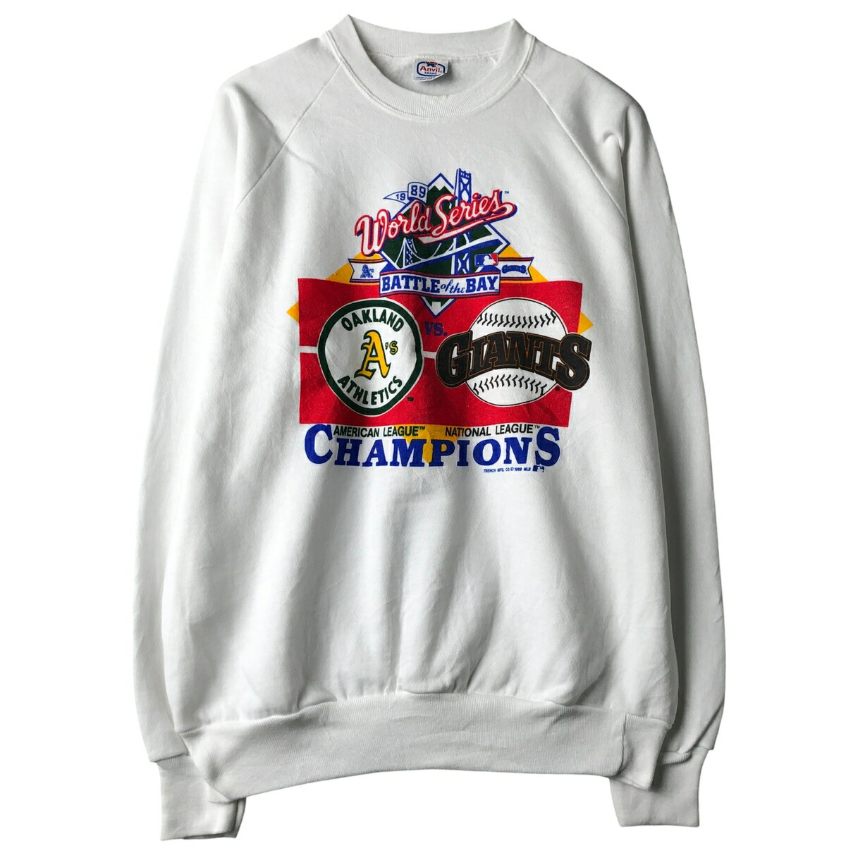 古着 80'S アンビル Anvil MLB 1989 ワールドシリーズ プリントスウェットシャツ トレーナー USA製 メンズXL相当 ヴィンテージ /eaa606979 【中古】 【260125】 【NH-2508】 ホワイト系 春夏秋冬