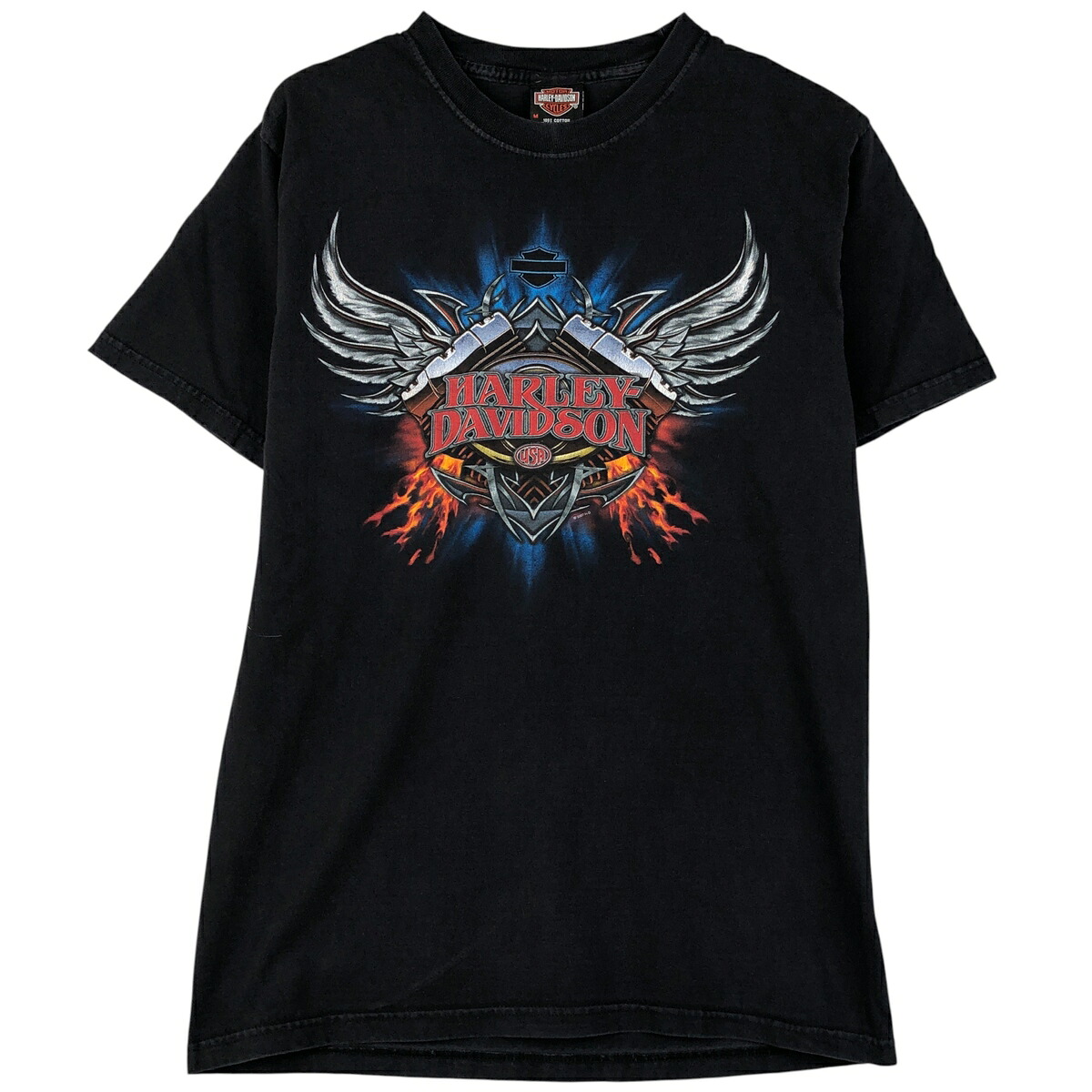 古着 00'S ハーレーダビッドソン Harley-Davidson ファイヤーパターン モーターサイクル バイクTシャツ メンズM相当 /eaa607388 【中古】 【260118】 【NH-2508】 ブラック系 春夏秋