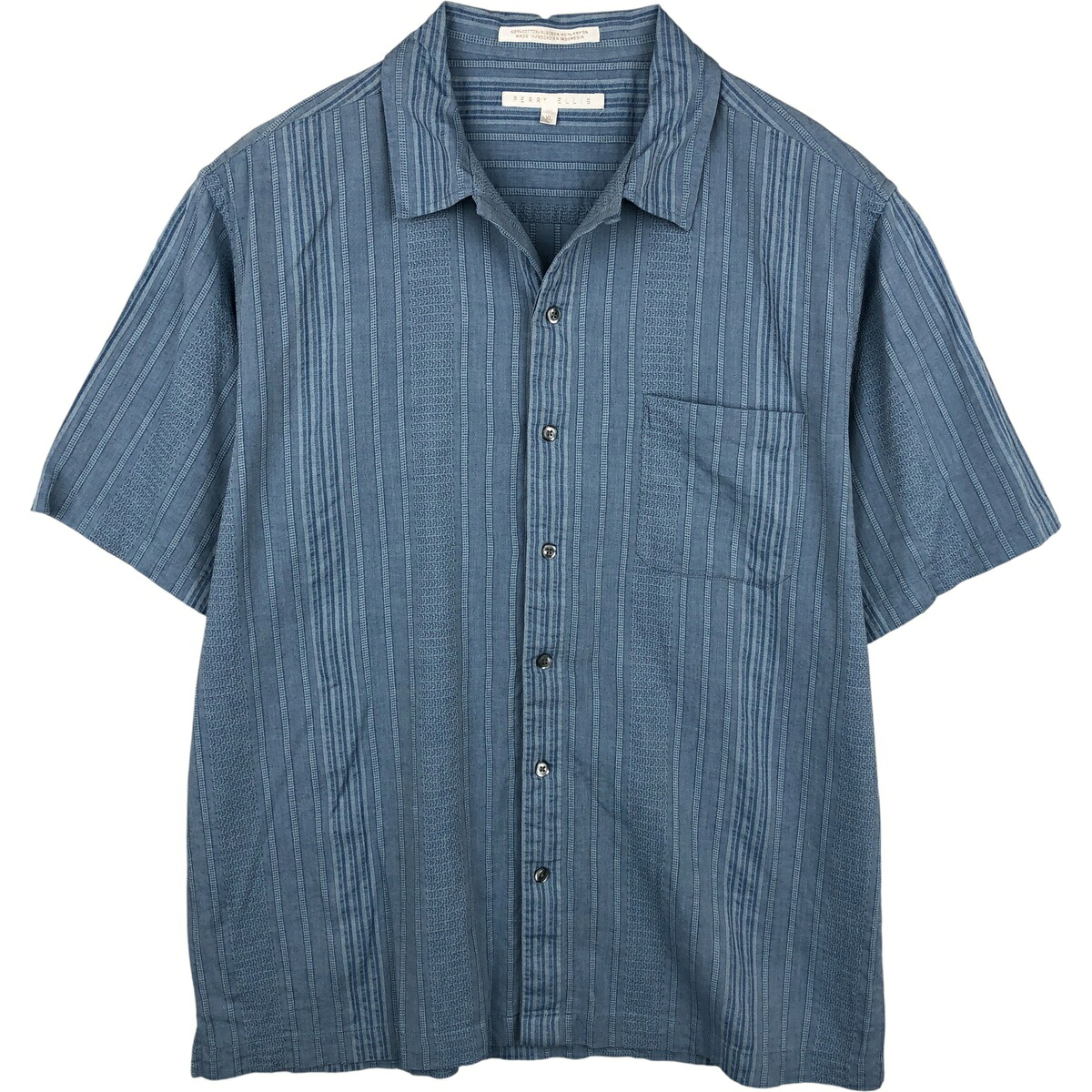 古着 ペリーエリス PERRY ELLIS ストライプ柄 半袖 オープンカラー コットンシャツ ボックスシャツ メンズXL相当 /eaa608611 【中古】 【260222】 ブルー系 春夏