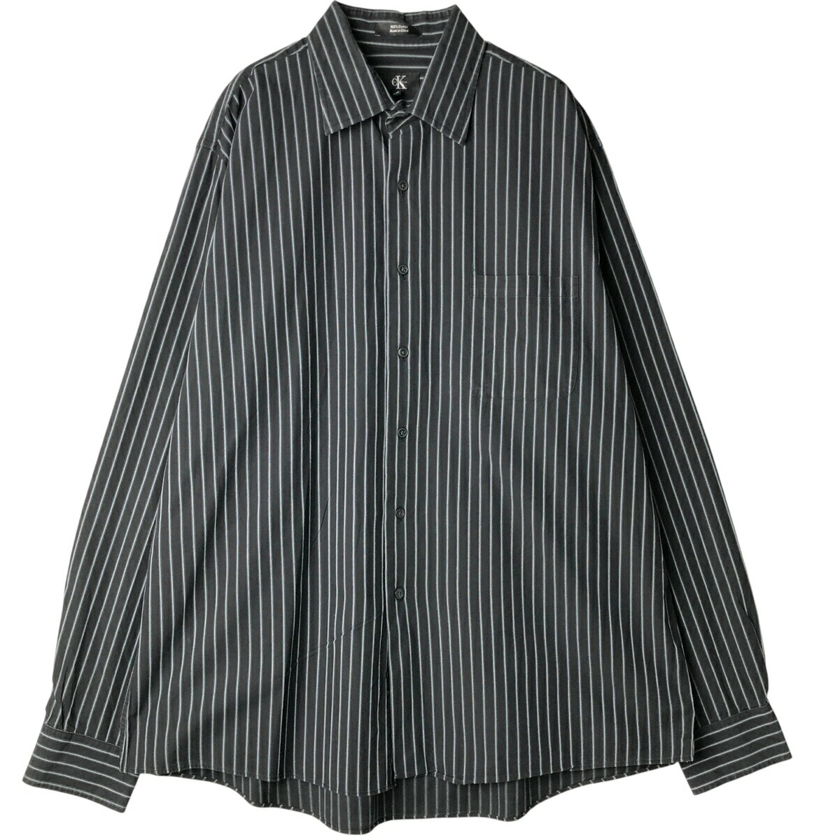 古着 90~00'S カルバンクライン Calvin klein 長袖 コットンストライプシャツ 中国製 メンズXL相当 ヴィンテージ /eaa609181 【中古】 【260126】 【NH-2508】 ブラック系 春夏秋冬