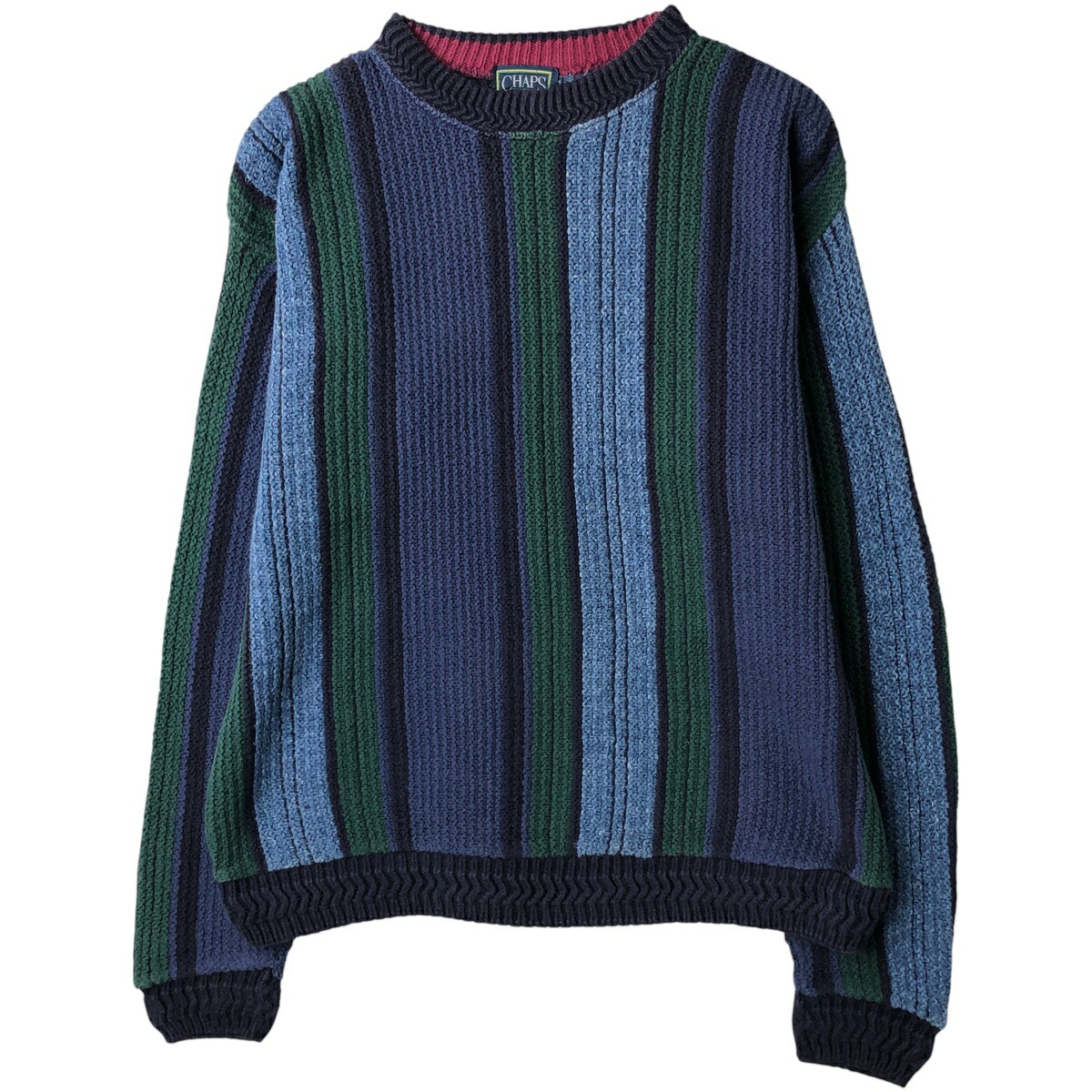古着 80'S ラルフローレン Ralph Lauren CHAPS チャップス ストライプ柄 コットンニットセーター USA製 メンズM相当 ヴィンテージ /eaa609345 【中古】 【260130】 【NH-2508】