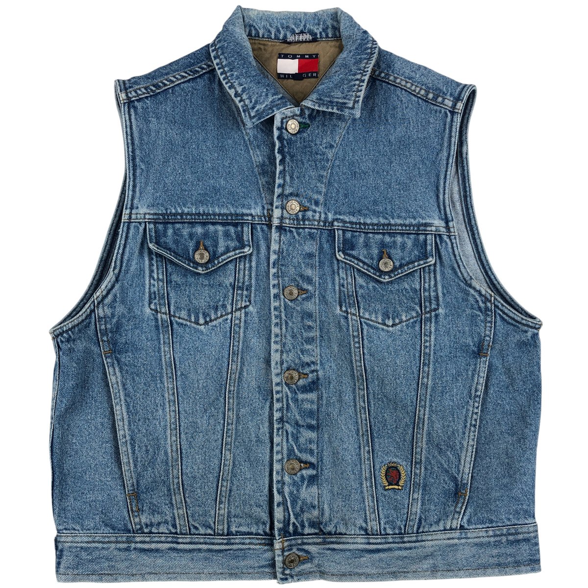 古着 90\'S~ トミーヒルフィガー TOMMY HILFIGER デニムベスト メンズM相当 ヴィンテージ /eaa609774 【中古】 【260122】 【NH-2508】 ブルー系 春秋冬