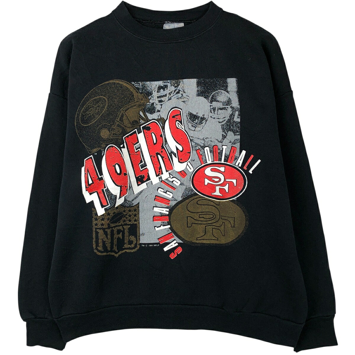 古着 90'S ロゴセブン LOGO7 NFL SAN FRANCISCO 49ERS サンフランシスコ フォーティーナイナーズ プリントスウェットシャツ トレーナー USA製 メンズXL相当 ヴィンテージ /eaa610775 【中古】 【260213】 ブラック系 春夏秋冬