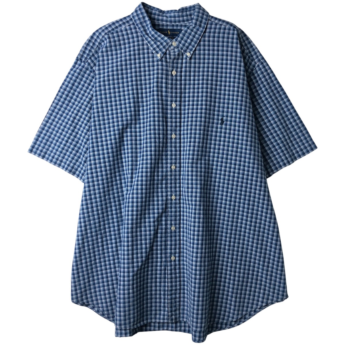 古着 ラルフローレン Ralph Lauren INDIGO OXFORD ビッグサイズ 半袖 ボタンダウン チェックシャツ メンズXXXL相当 /eaa611041 【中古】 【260213】 ブルー系 春夏