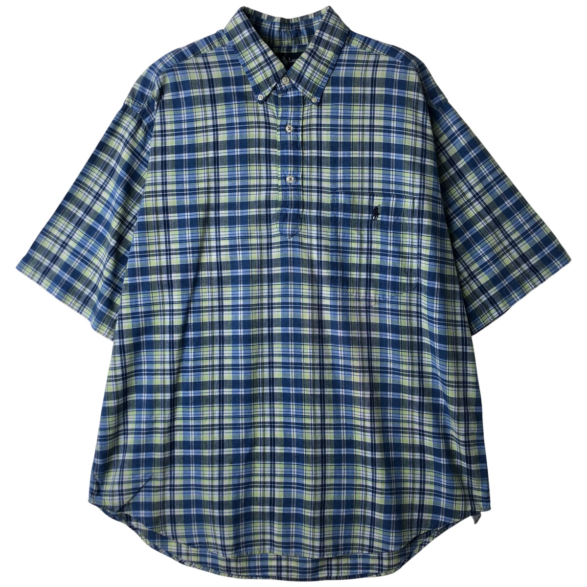 古着 ラルフローレン Ralph Lauren PURCELL マドラスチェック 半袖 ボタンダウン チェックシャツ メンズL相当 /eaa611045 【中古】 【260213】 ブルー系 春夏