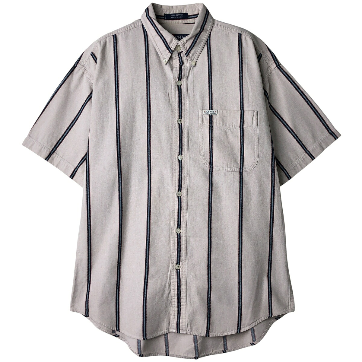 古着 ラルフローレン Ralph Lauren CHAPS チャップス 半袖 ボタンダウン ストライプシャツ メンズM相当 /eaa611059 【中古】 【260213】 ベージュ系 春夏
