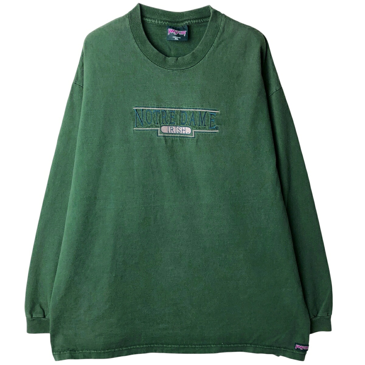 古着 90'S ジャンスポーツ JANSPORT NOTRE DAME ノートルダム大学 FIGHTI'N IRISH カレッジ ロングTシャツ ロンT USA製 メンズXL相当 ヴィンテージ /eaa612016 【中古】 【260220】 グリーン系 春夏秋