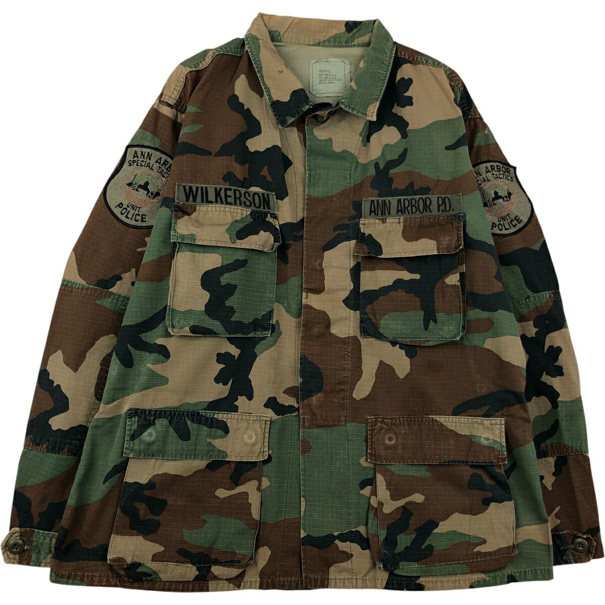 古着 80'S 米軍実品 迷彩柄 ウッドランドカモ リップストップ B.D.U ミリタリージャケット USA製 LARGE-REGULAR メンズL相当 ヴィンテージ /eaa613205 【中古】 【260219】 カーキ系 春秋冬