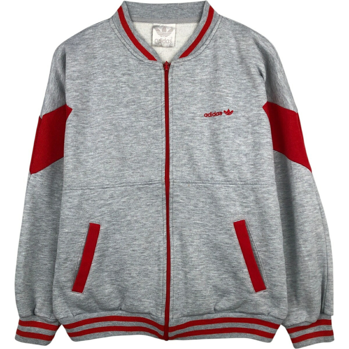 古着 80'S アディダス adidas トレフォイルロゴ フルジップスウェットシャツ トレーナー メンズL相当 ヴィンテージ /eaa614376 【中古】 【260320】 グレー系 春夏秋冬