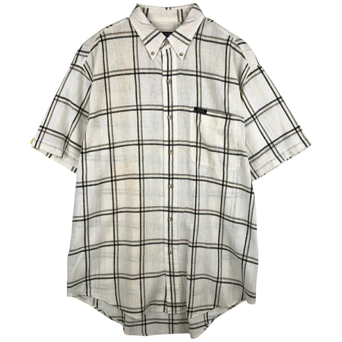 古着 ラルフローレン Ralph Lauren CHAPS チャップス チェック柄 半袖 リネン×コットン ボタンダウンシャツ メンズL相当 ボタンダウン 半袖 /eaa614510 【中古】 【260313】 ホワイト系 春夏