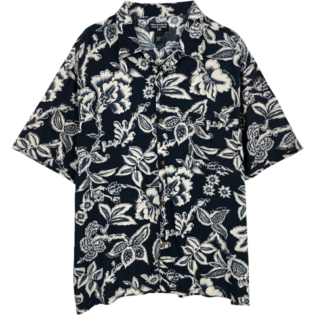 古着 00'S ラルフローレン Ralph Lauren POLO JEANS COMPANY ボタニカル柄 オープンカラー レーヨン ハワイアンアロハシャツ ボックスシャツ メンズL相当 /eaa614566 【中古】 【260313】 【GR-NV-2604】
