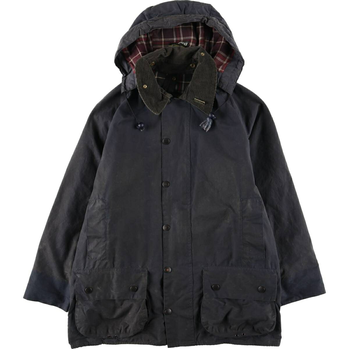 古着 90'S バブアー Barbour BEAUFORT ビューフォート 旧3ワラント フード付き バッジ付き オイルド ハンティングジャケット 英国製 C40 メンズM相当 ヴィンテージ /eaa614848 【中古】 【260221】 ネイビー系 春秋冬