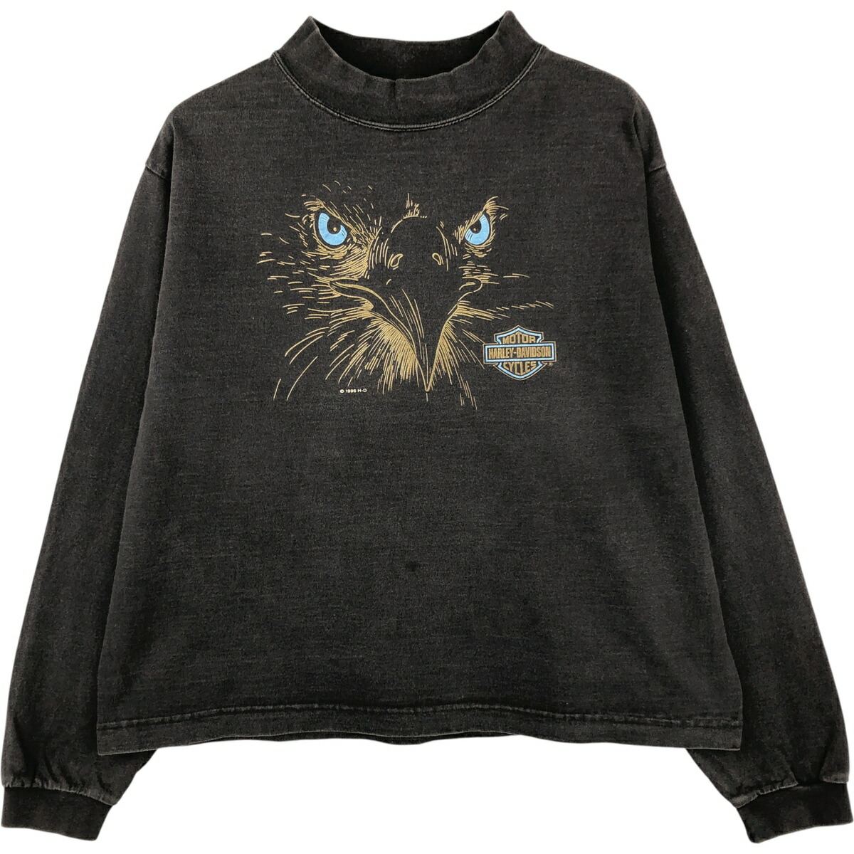 古着 90'S ハーレーダビッドソン Harley-Davidson 鷲柄 イーグル柄 サンダー モックネック モーターサイクル ロングTシャツ ロンT USA製 レディースL相当 ヴィンテージ /eaa615050 【中古】 【260222】 【Elulu/エルル】 ブラック系 春夏秋｜古着屋JAM