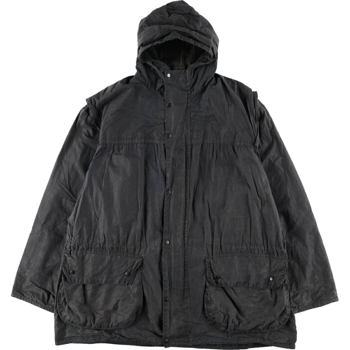 訳あり特価 古着 90'S バブアー Barbour DURHAM ダーハム 旧3ワラント フード付き ワックスコットン オイルドジャケット 英国製 C40 メンズM相当 ヴィンテージ /eaa615073 【中古】 【260226】