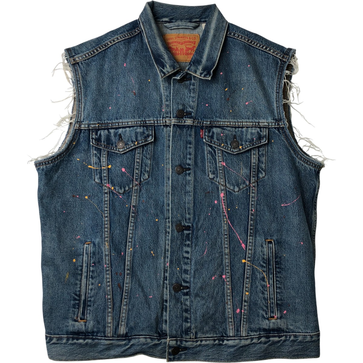 古着 リーバイス Levi's ペイント カットオフ デニムベスト メンズXL相当 /eaa615092 【中古】 【260223】 ブルー系 春秋冬