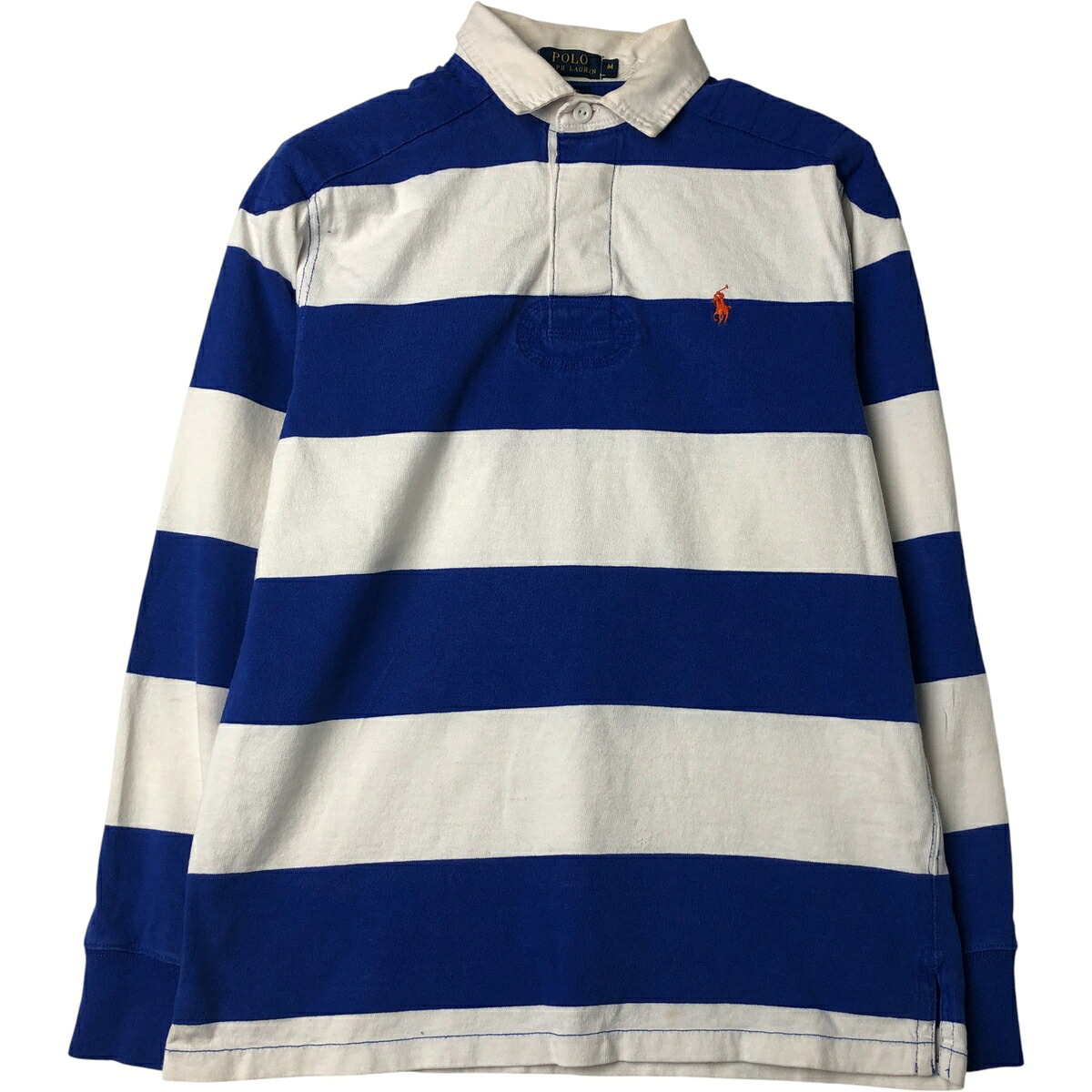 古着 ラルフローレン Ralph Lauren POLO RALPH LAUREN CUSTOM FIT ボーダー柄 長袖 ラガーシャツ メンズM相当 /eaa615146 【中古】 【260222】 ホワイト系 春夏秋冬