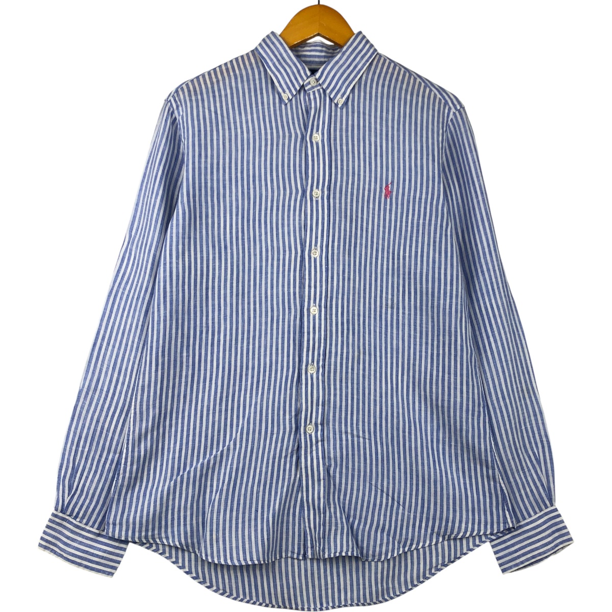 古着 ラルフローレン Ralph Lauren CUSTOM FIT ストライプ柄 長袖 リネン ボタンダウンシャツ メンズM相当 /eaa615219 【中古】 【260220】 ホワイト系 春夏秋冬