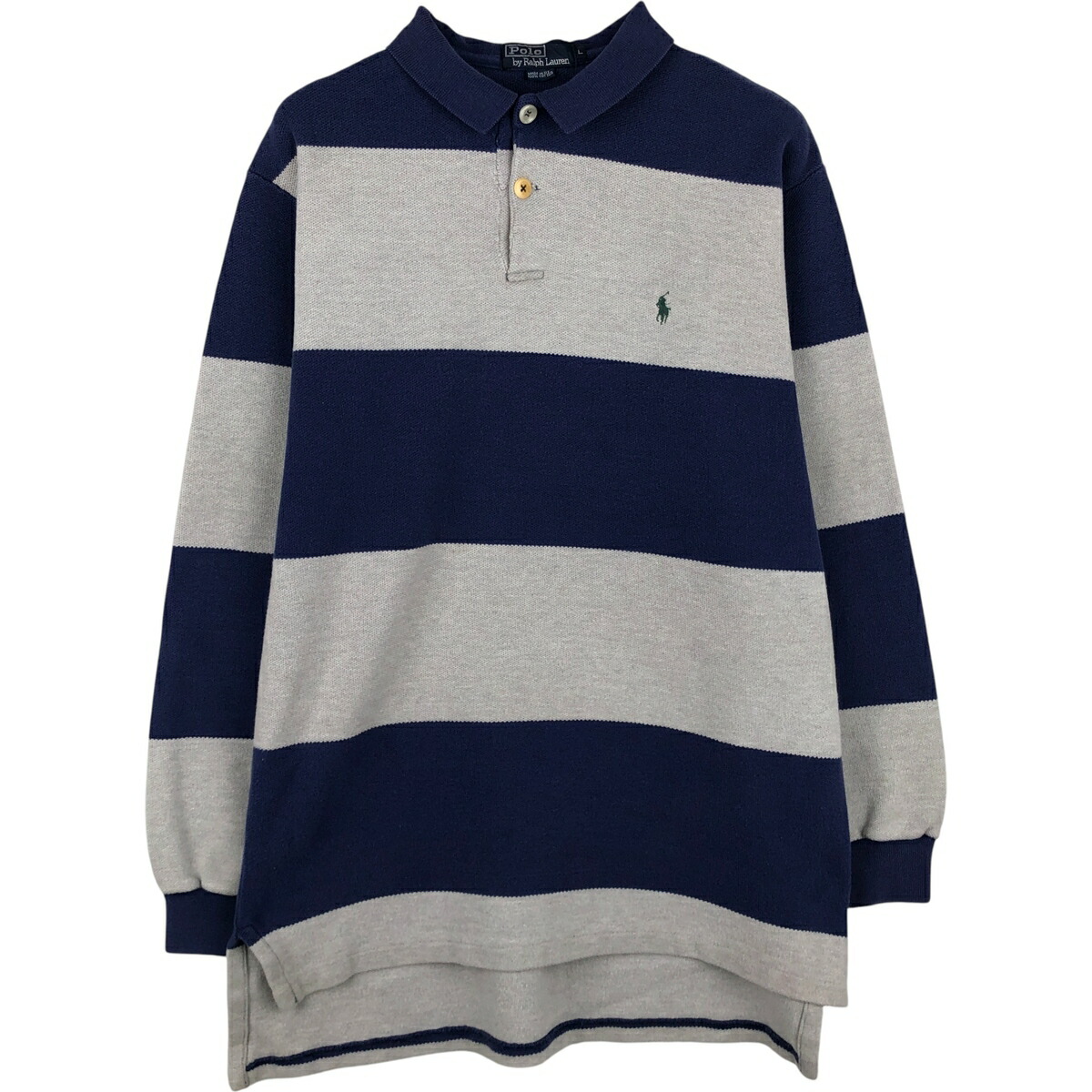 古着 90'S ラルフローレン Ralph Lauren POLO by Ralph Lauren 長袖 ボーダー ポロシャツ USA製 メンズL相当 ヴィンテージ /eaa616708 【中古】 【260223】 グレー系 春夏秋