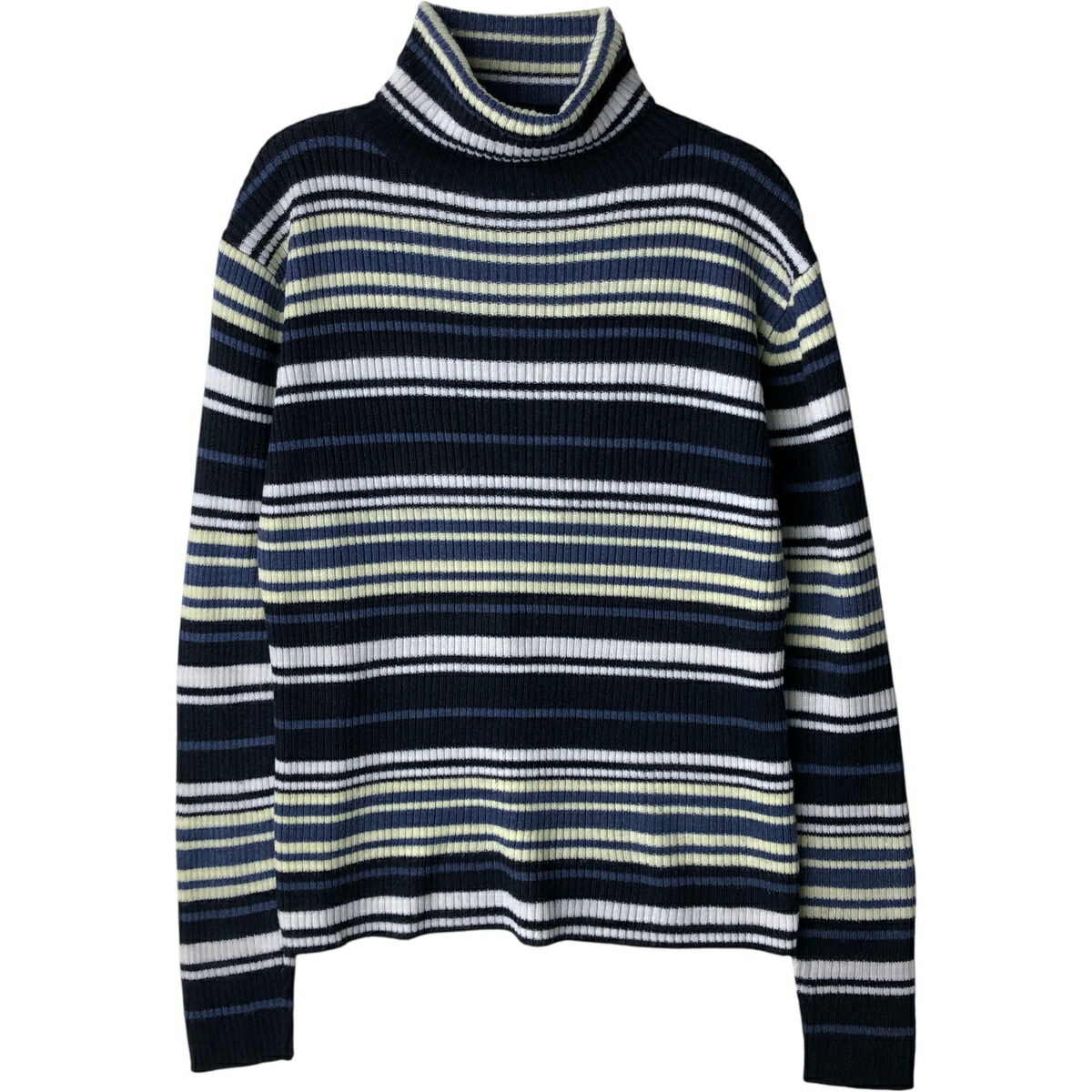 古着 GREAT AMERICAN SWEATER CO. マルチボーダー リブ編み タートルネック アクリルニットセーター レディースS相当 /eaa616850 【中古】 【260227】 【ADEL/アデル】 ネイビー系 秋冬