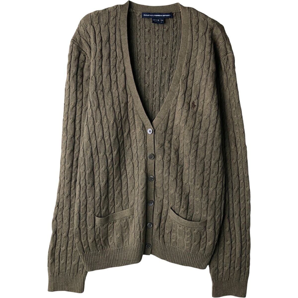 古着 ラルフローレン Ralph Lauren RALPH LAUREN SPORT ケーブル編み コットンニットカーディガン レディースXL相当 /eaa616852 【中古】 【260227】 【ADEL/アデル】 カーキ系 春秋冬