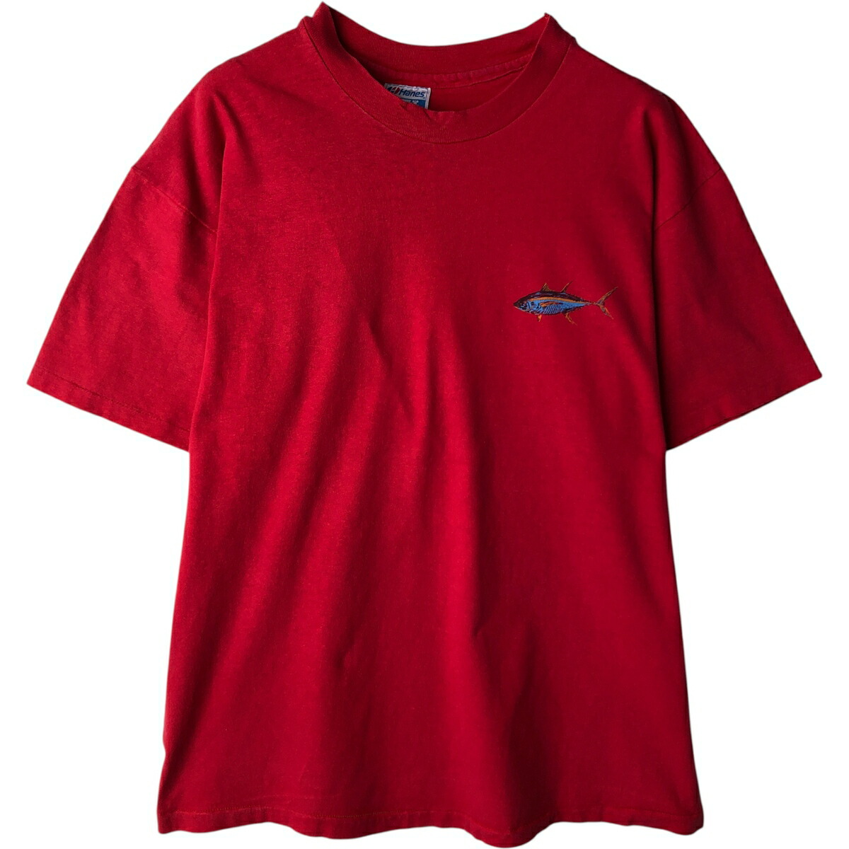 古着 80'S ヘインズ Hanes BEEFY-T 青タグ YELLOWFIN キハダマグロ 魚柄 アニマルTシャツ USA製 メンズXL相当 ヴィンテージ /eaa617522 【中古】 【260302】 レッド系 春夏秋