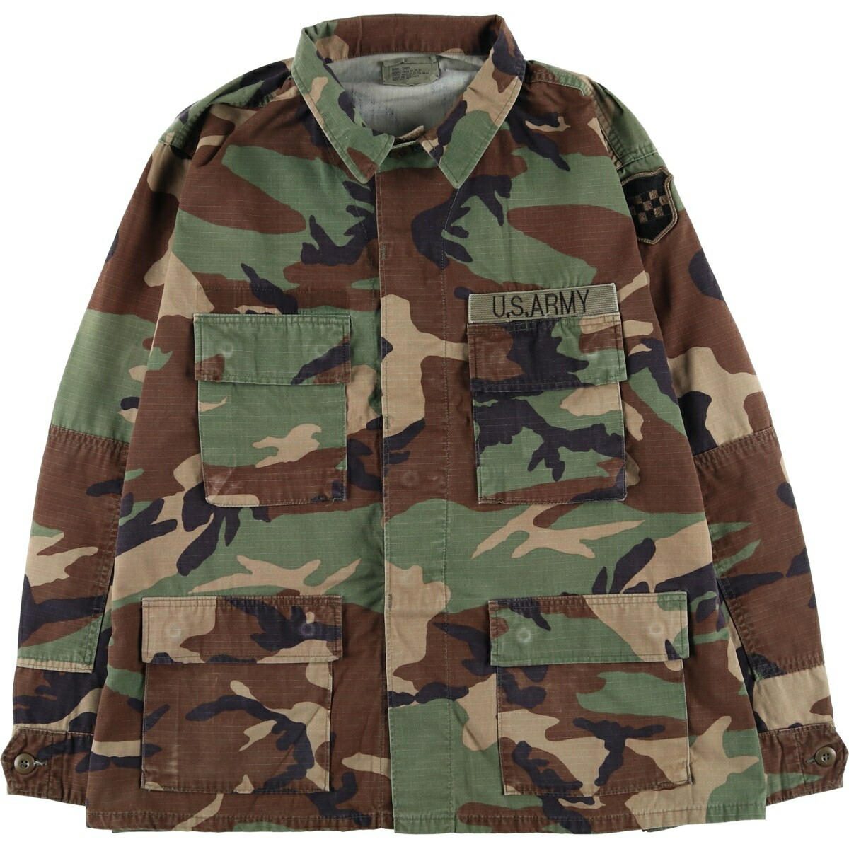 古着 90'S 米軍実品 迷彩柄 ウッドランドカモ リップストップ B.D.U ミリタリージャケット USA製 LARGE-SHORT メンズL相当 ヴィンテージ /eaa617858 【中古】 【260305】 カーキ系 春秋冬