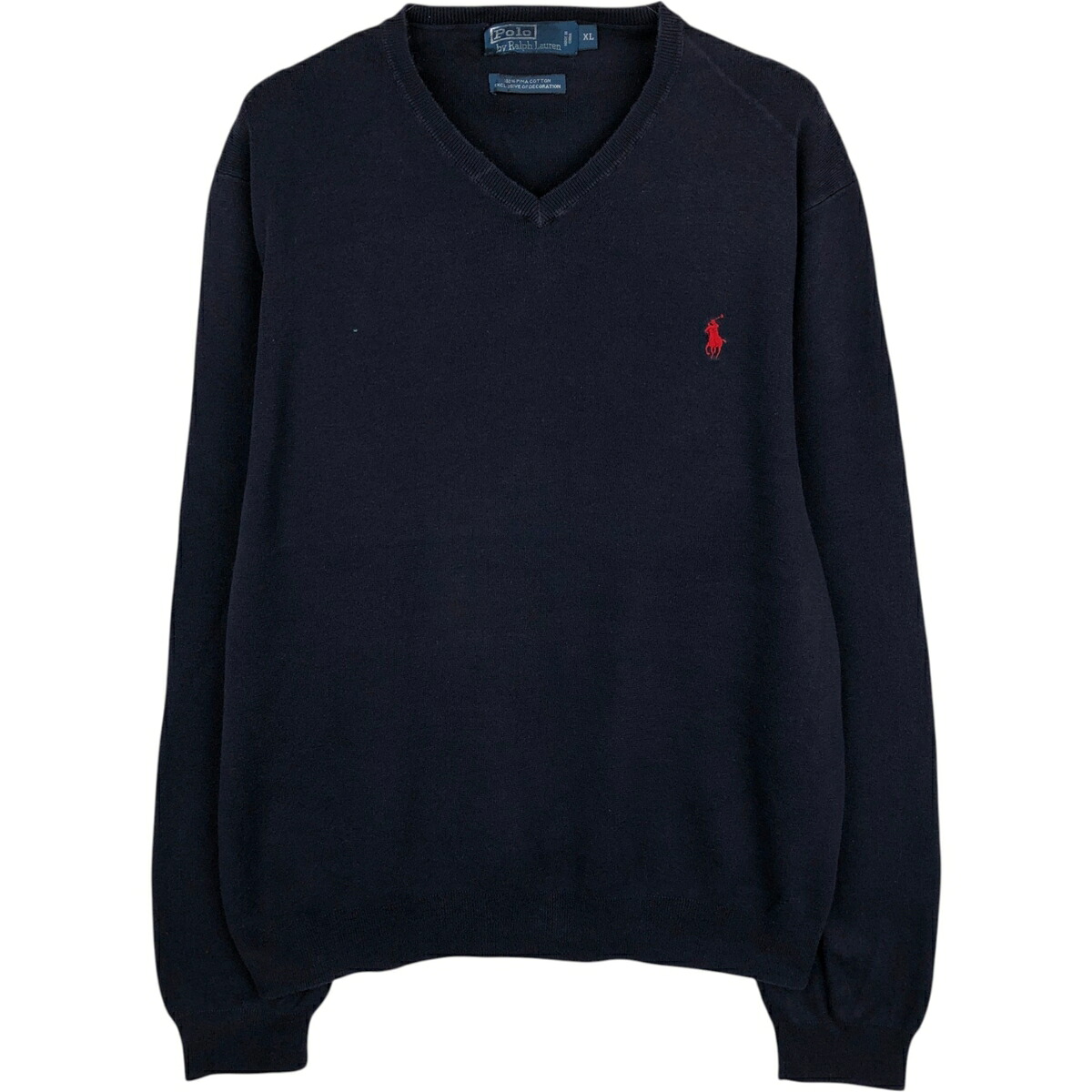 古着 ラルフローレン Ralph Lauren POLO by Ralph Lauren Vネック ピマコットンニットセーター メンズXL相当 /eaa617966 【中古】 【260307】 ネイビー系 秋冬