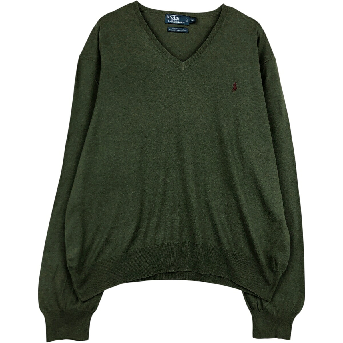 古着 ラルフローレン Ralph Lauren POLO by Ralph Lauren Vネック ピマコットンニットセーター メンズXXL相当 /eaa617976 【中古】 【260305】 グリーン系 秋冬