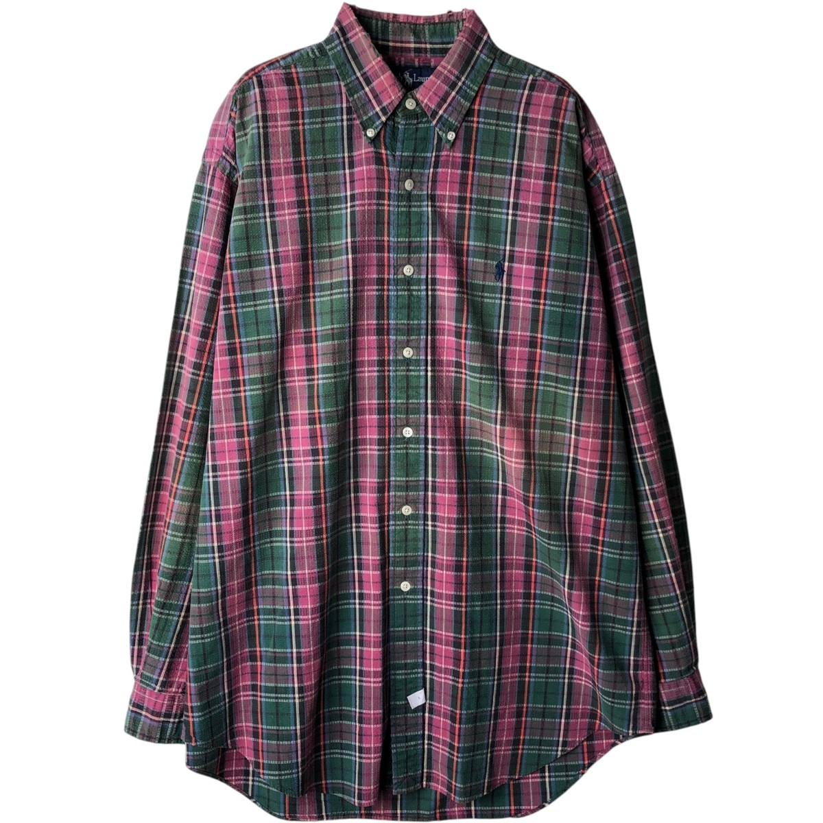 古着 ラルフローレン Ralph Lauren シアサッカー 長袖 ボタンダウンチェックシャツ メンズM相当 /eaa618570 【中古】 【260307】 レッド系 春夏秋冬