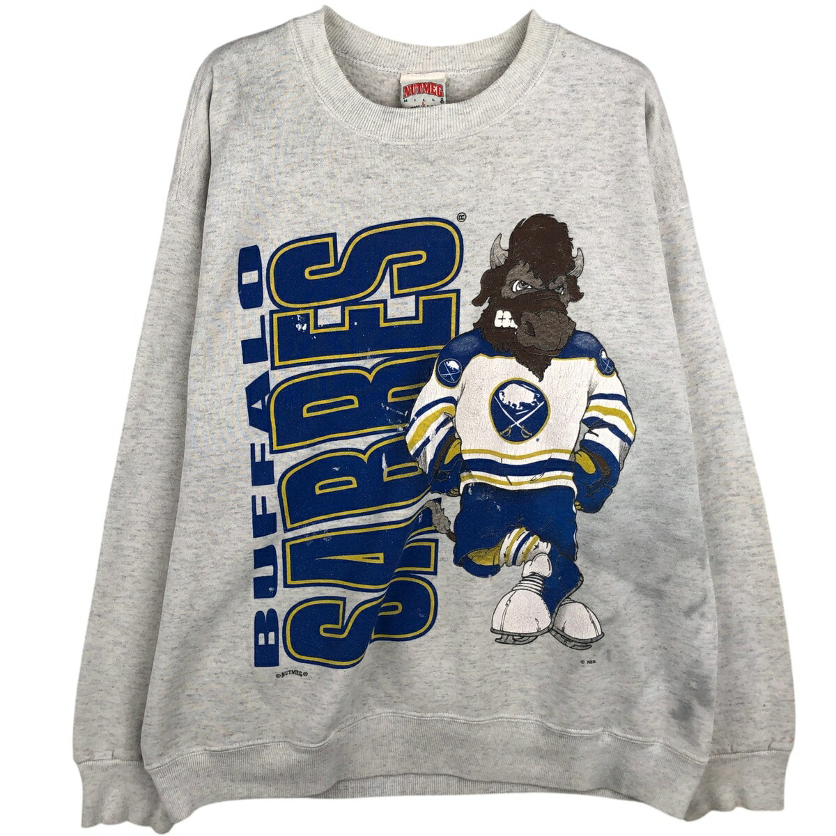 古着 90\'S ナツメグ NUTMEG NHL BUFFALO SABRES バッファローセイバーズ カレッジ キャラクタースウェットシャツ トレーナー USA製 メンズL相当 ヴィンテージ /eaa618819 【中古】 【260302】 グレー系 春夏秋冬