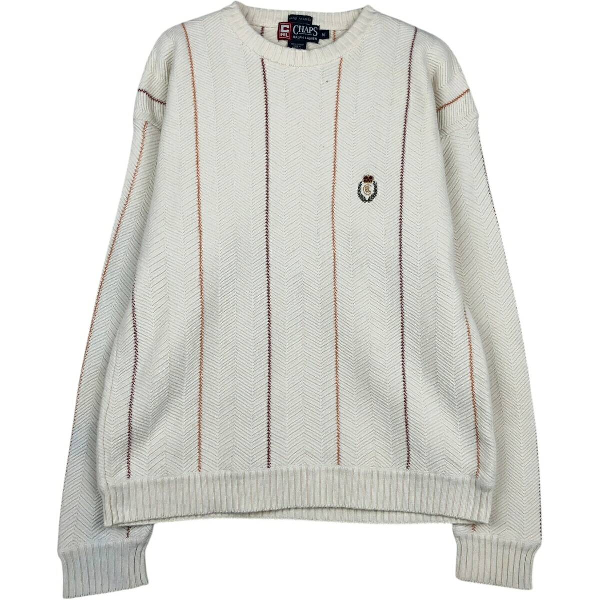 古着 ラルフローレン Ralph Lauren CHAPS チャップス HAND FRAMED ストライプ柄 ヘリンボーン コットンニットセーター メンズM相当 /eaa619000 【中古】 【260302】 秋冬 8,237円
