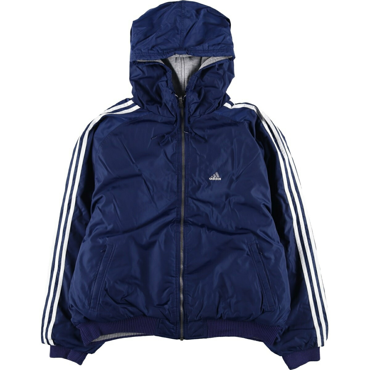 古着 00'S アディダス adidas バックロゴ リバーシブル 中綿パーカー パファージャケット メンズL相当 /eaa619605 【中古】 【260310】 ネイビー系 春秋冬