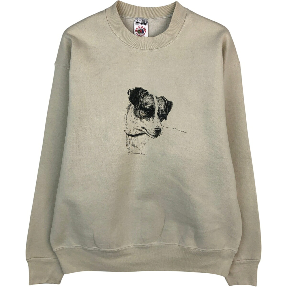 古着 90'S フルーツオブザルーム FRUIT OF THE LOOM SUPER COTON 犬柄 アニマル スウェットシャツ トレーナー USA製 メンズM相当 ヴィンテージ /eaa619895 【中古】 【260309】 ベージュ系 春夏秋冬