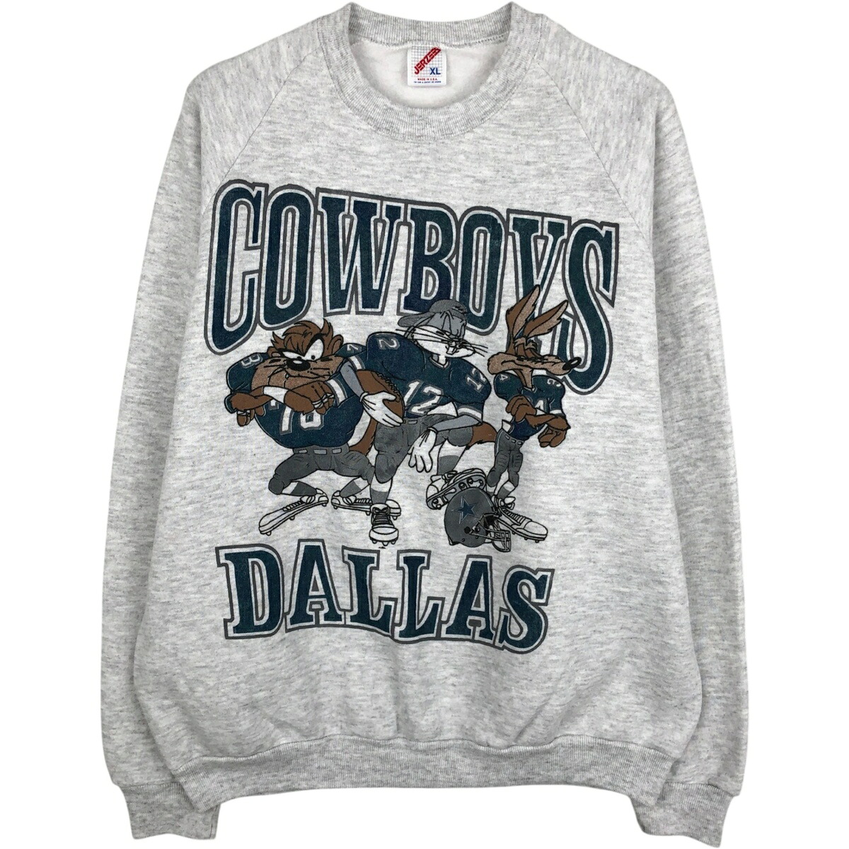 古着 90'S ジャージーズ Jerzees NFL DALLAS COWBOYS ダラスカウボーイズ LOONEY TUNES ルーニー テューンズ プリントスウェットシャツ トレーナー USA製 メンズXL相当 ヴィンテージ /eaa624139 【中古】 【260307】 グレー系 春夏秋冬