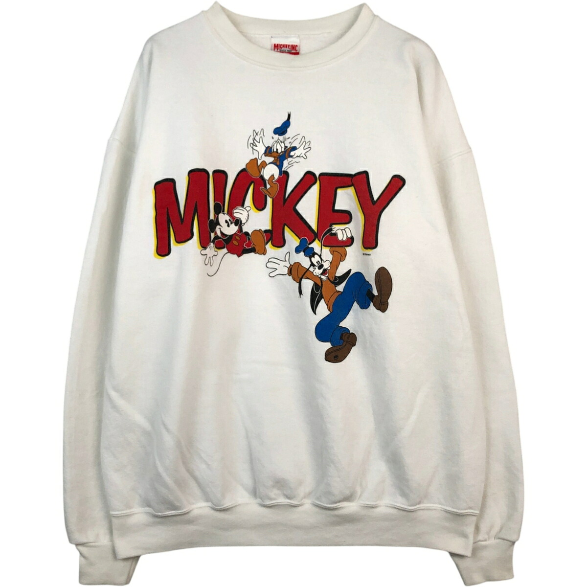 古着 90'S Micky,ink DISNEY ディズニー キャラクタースウェットシャツ トレーナー USA製 メンズXL相当 ヴィンテージ /eaa624633 【中古】 【260312】 ホワイト系 春夏秋冬