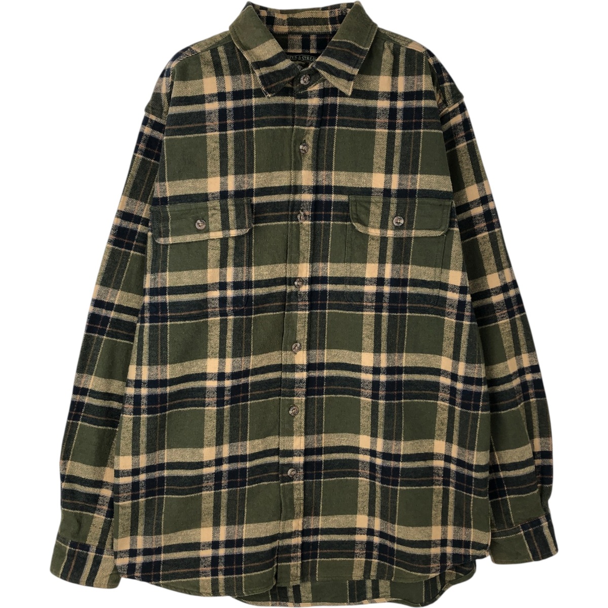 古着 90'S フィールドアンドストリーム FIELD&STREAM 長袖 ヘビーネルチェックシャツ メンズL相当 レギュラーカラー ヴィンテージ /eaa624718 【中古】 【260316】 カーキ系 春夏秋冬