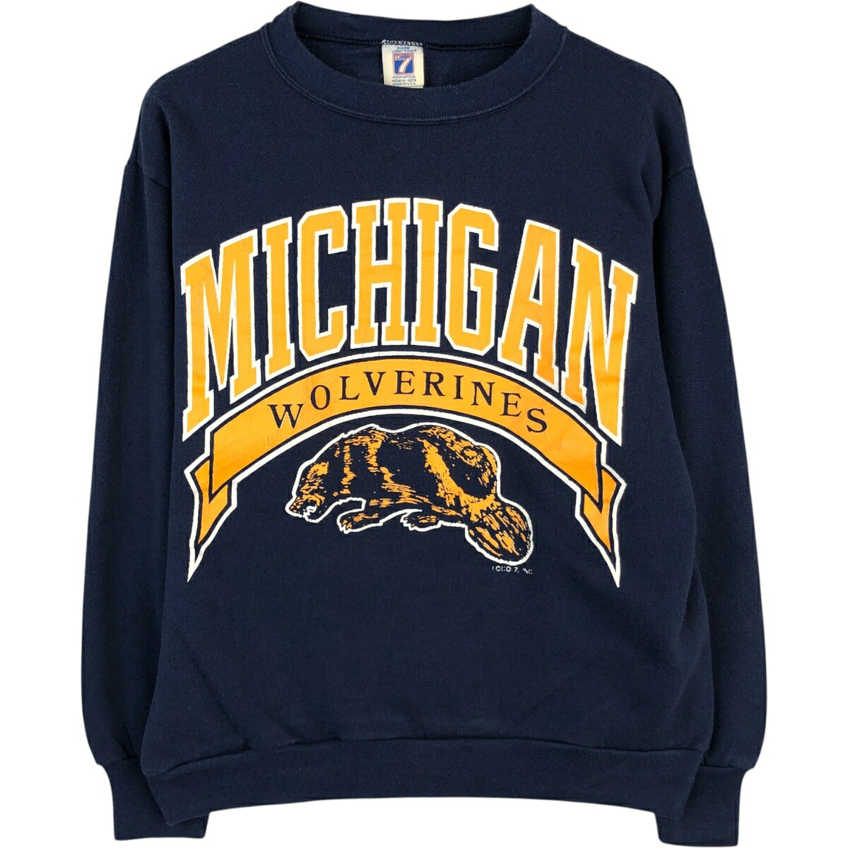 古着 80~90'S LOGO 7 INC MICHIGAN ミシガン大学 カレッジ キャラクタースウェットシャツ トレーナー USA製 メンズM相当 ヴィンテージ /eaa624838 【中古】 【260311】 ネイビー系 春夏秋冬