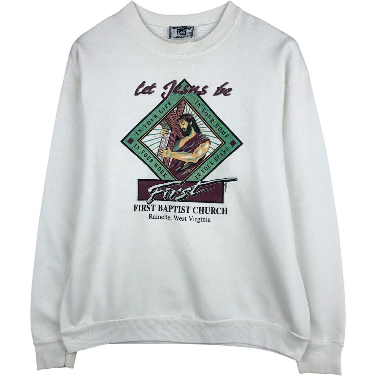 古着 90'S リー Lee COTTON BLEND JESUS イエスキリスト プリントスウェットシャツ トレーナー USA製 メンズL相当 /eaa624889 【中古】 【260311】 ホワイト系 春夏秋冬