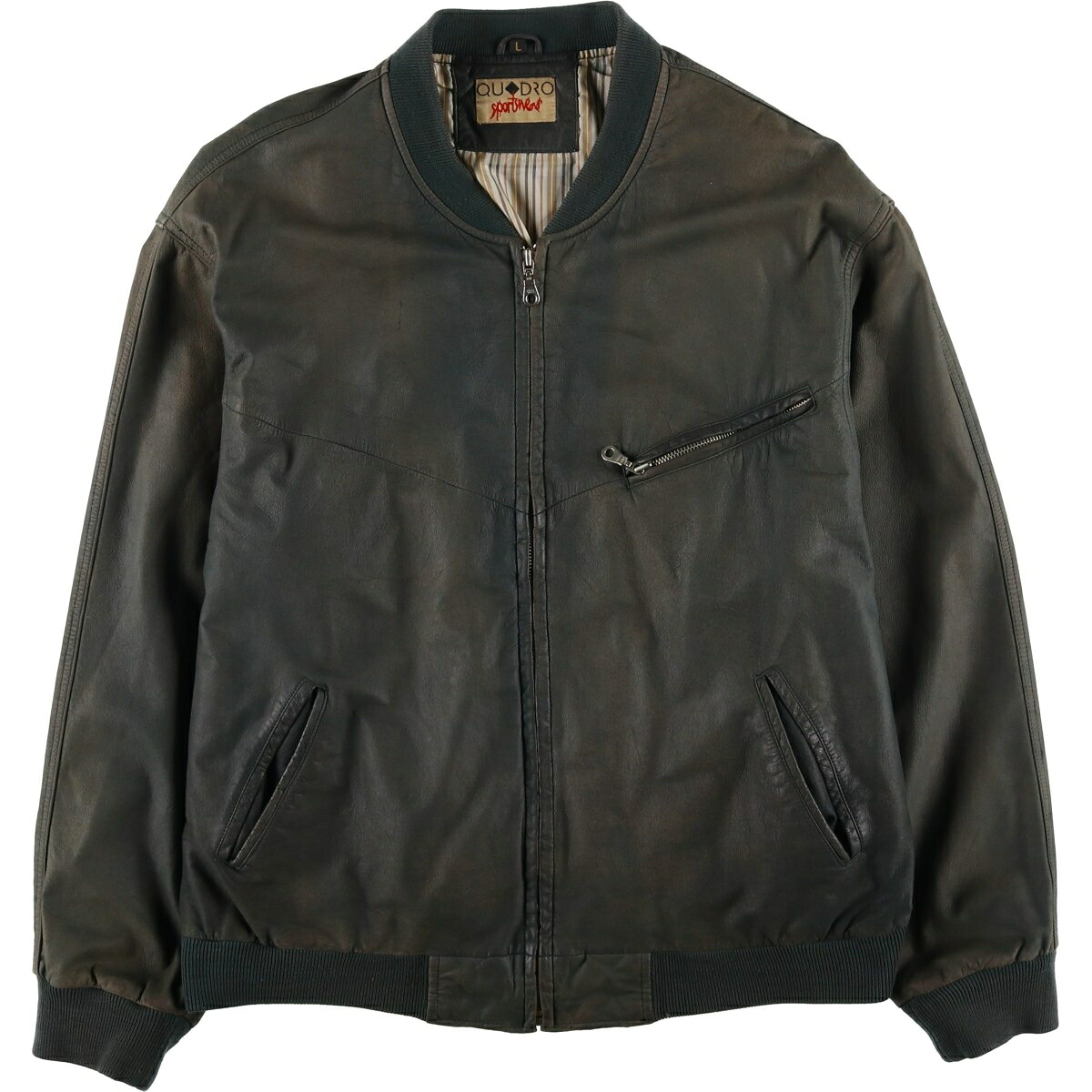 古着 QU DRO sportwear レザーブルゾン メンズL相当 /eaa625101 【中古】 【260313】 カーキ系 春秋冬