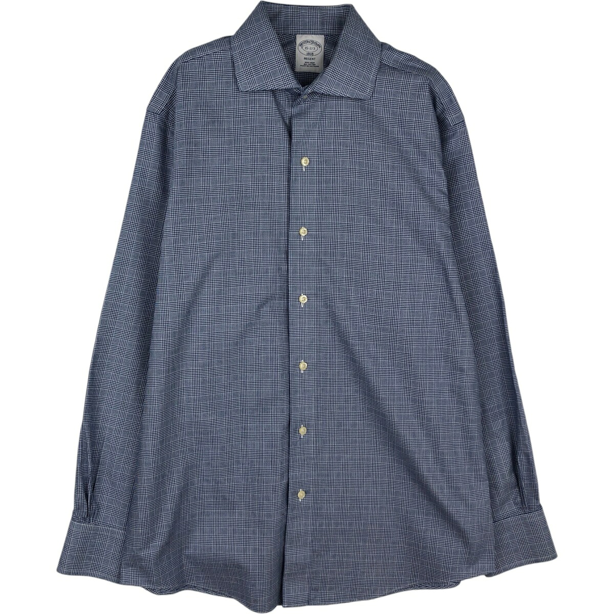 古着 ブルックスブラザーズ Brooks Brothers 1818 REGENT チェック柄 ワイドカラー 長袖 コットンシャツ メンズM相当 /eaa625222 【中古】 【260315】 ネイビー系 春夏秋冬