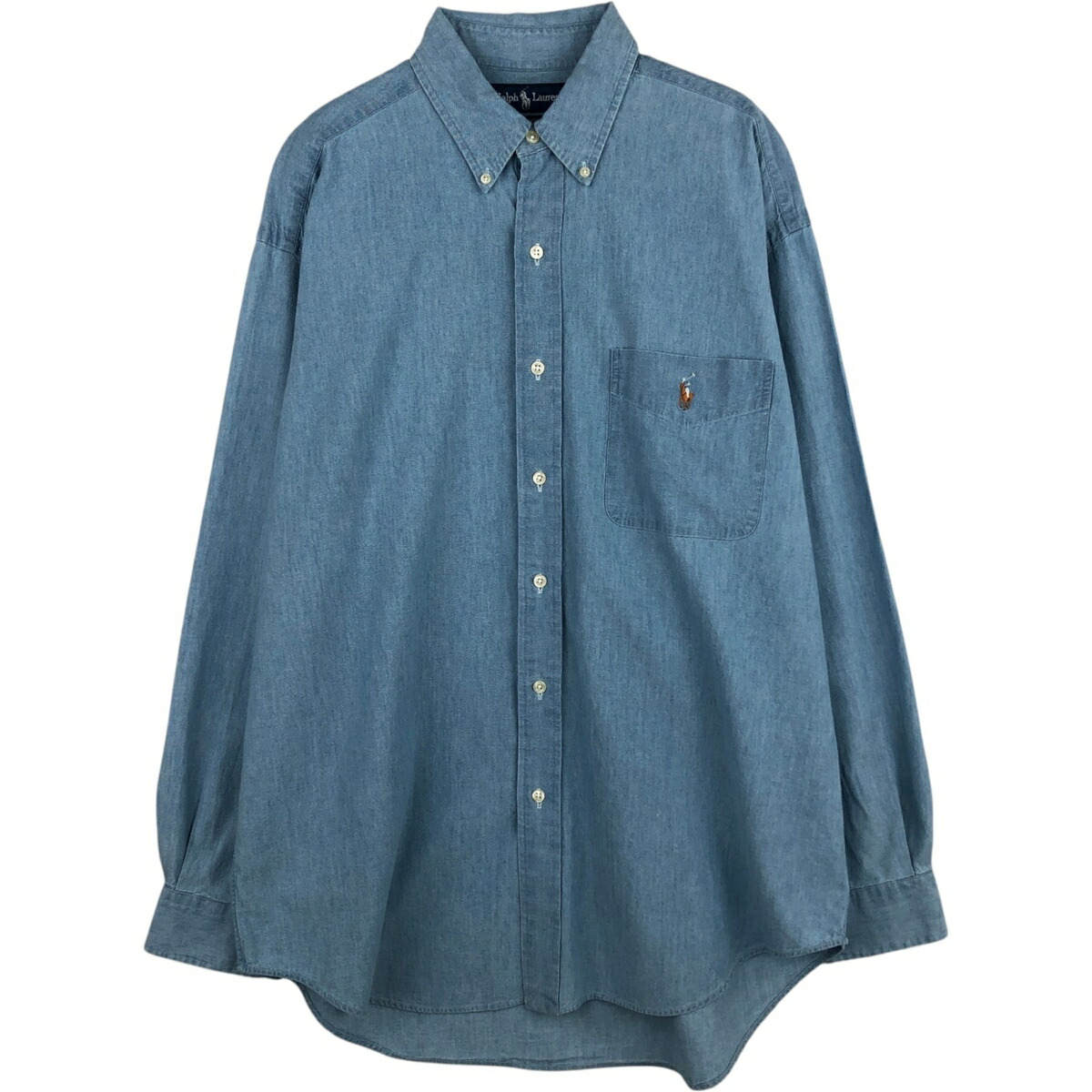古着 ラルフローレン Ralph Lauren BIG SHIRT 長袖 ボタンダウン シャンブレーシャツ メンズM相当 /eaa625262 【中古】 【260314】 ブルー系 春夏秋冬