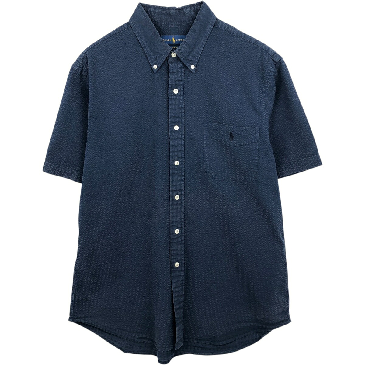 古着 ラルフローレン Ralph Lauren SLIM FIT スリムフィット シアサッカー 半袖 ボタンダウンシャツ メンズXL相当 /eaa625395 【中古】 【260326】 ネイビー系 春夏