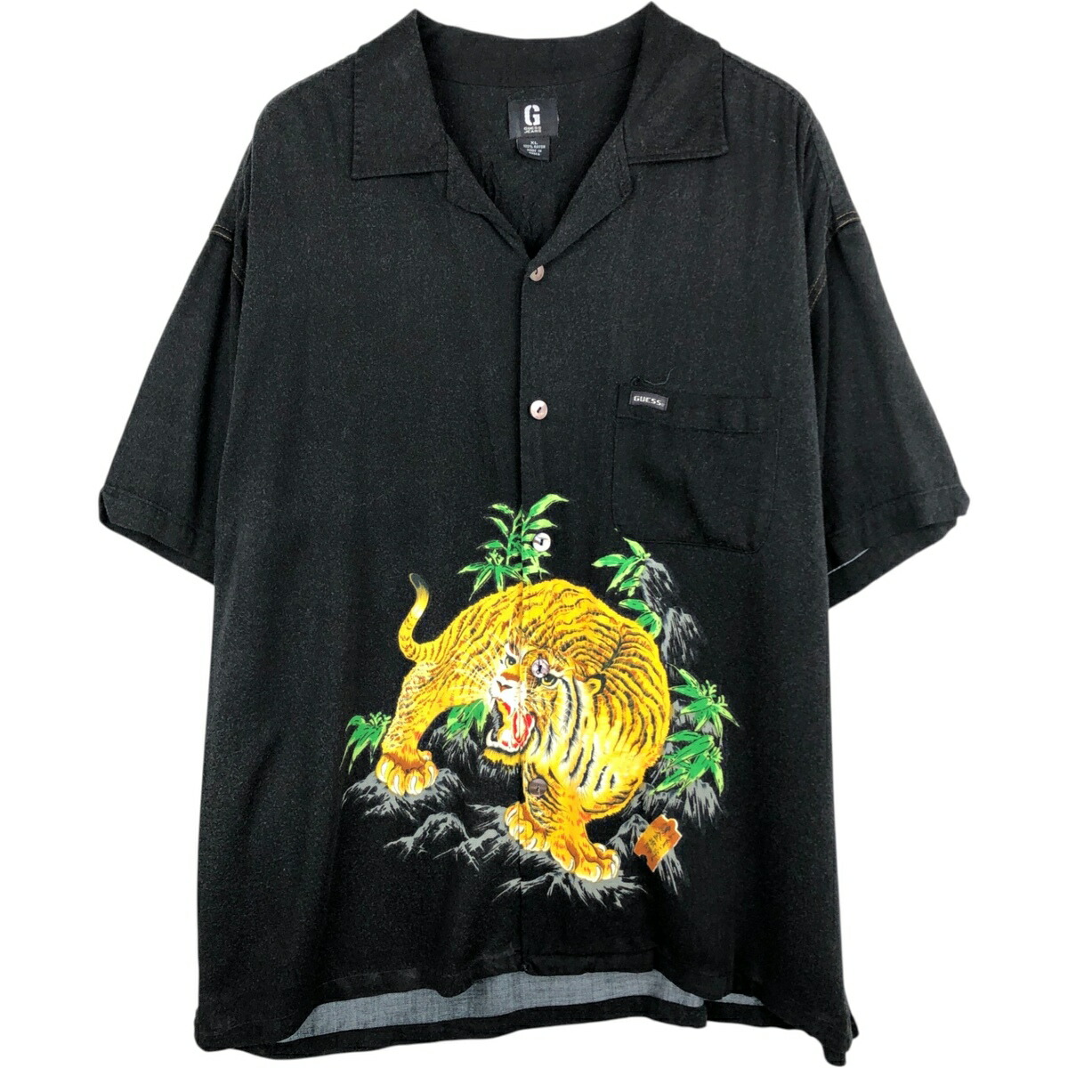 古着 GUESS チェック柄 半袖 オープンカラー レーヨンシャツ ボックスシャツ メンズXL相当 /eaa625544 【中古】 【260319】 ブラック系 春夏